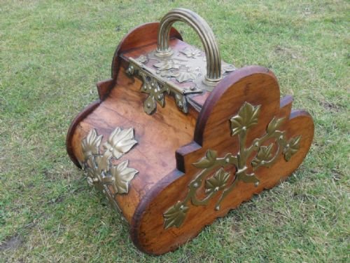 Lovely Victorian Walnut and Brass Bound Cloud Coal Box Purdonium