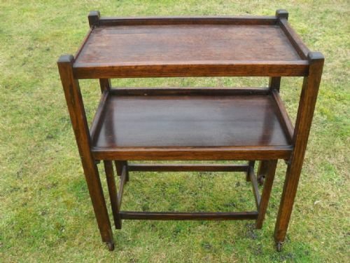 Edwardian Oak Two-tier Tea Trolley with Serving Table