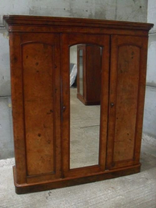 Superb Victorian Burr Walnut Linen Press Compactum Mirror Wardrobe