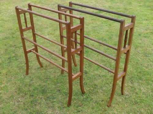 Pair of Edwardian Light Mahogany 5 Bar Towel Rails with Splayed Legs