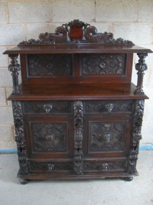 Fantastic 19th Century Carved Oak Flemish Side Buffet Cupboard