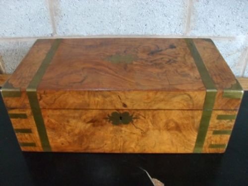 Victorian Brass Bound Burr Walnut Writing Slope