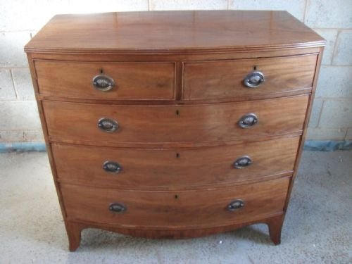 Regency Mahogany Bow Fronted 2 Over 3 Chest of Drawers