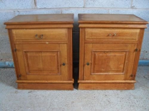 Pair of Panelled Oak Bedside Pot Cupboards with Drawer