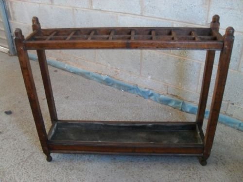 19th Century 18 Section Oak Slim Stick/umbrella Stand with Long Drip Tray