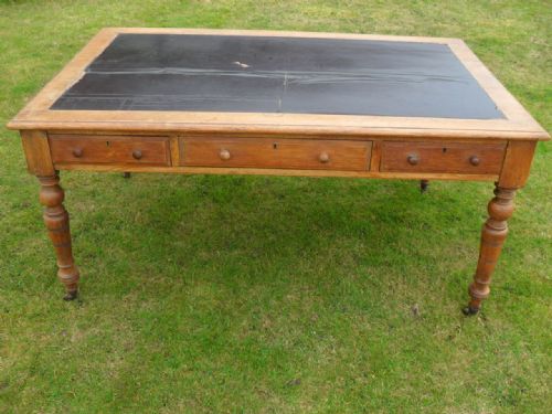 Superb Victorian Light Oak Partner Library Desk Table