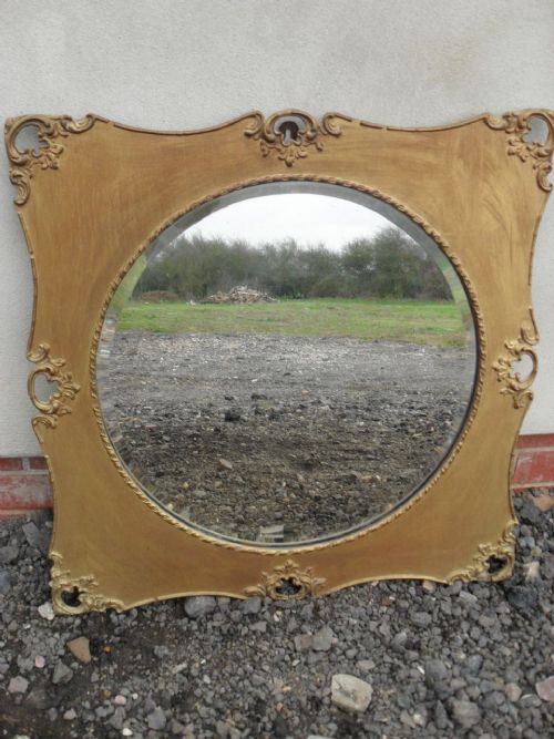 Victorian Gilt on Wood Ornate Frame Bevel Edge Circular Mirror