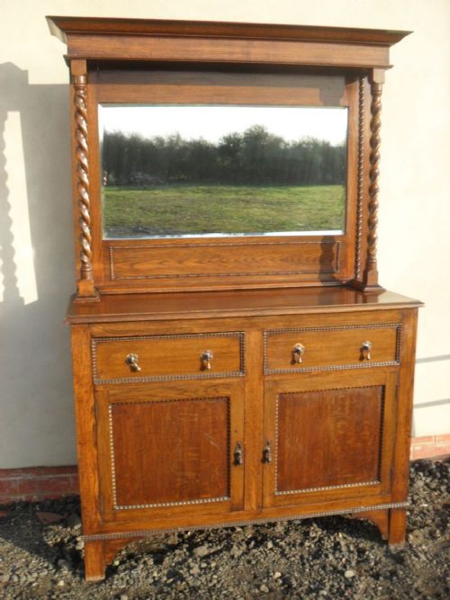 Edwardian Oak Bevel Mirror Back Sideboard/cupboard