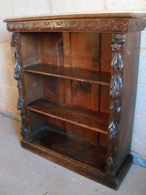 Victorian Carved Oak Open Adjustable Shelf Bookcase