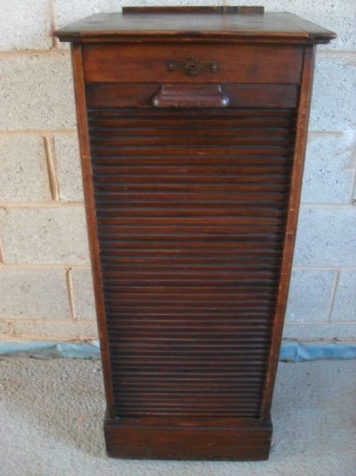 Edwardian Oak Tambour Front Music Storage Filing Cabinet