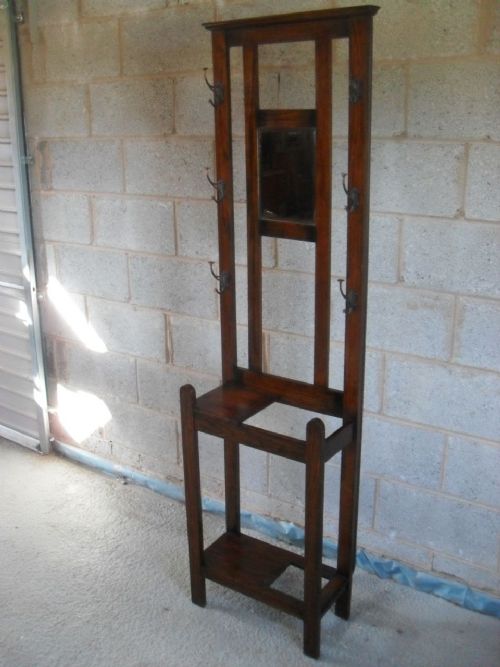 Slim Oak Mirror Back Stick/umbrella/coat/hat Hall Stand