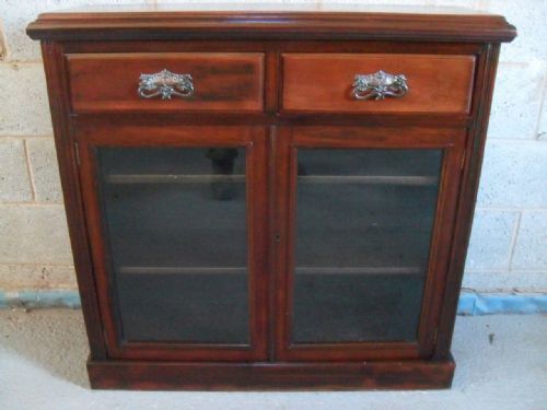 Victorian Mahogany Glazed 2 Door 2 Drawer Side Cabinet/bookcase