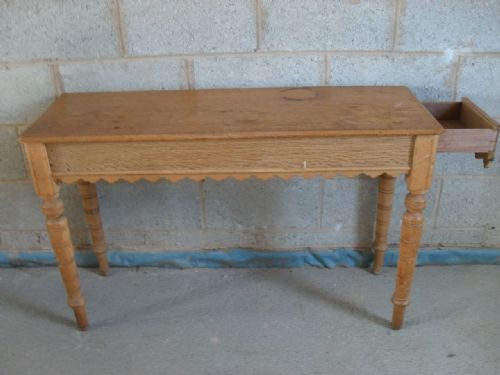 Victorian Light Oak Console Side Table with End Drawer