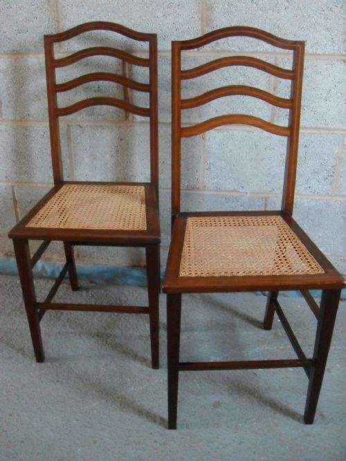 Air of Edwardian Inlaid Mahogany Bergere Ladderback Side Chairs