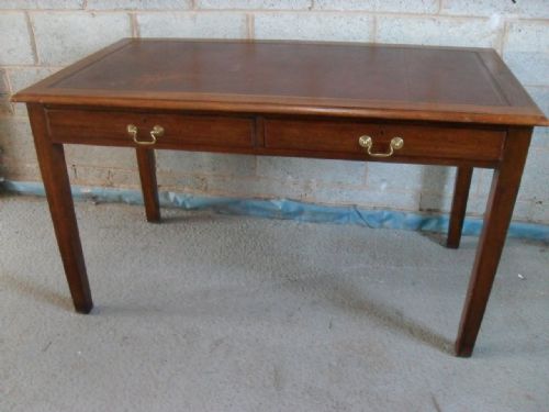 Victorian Mahogany Leather Top Twin Drawer Library Desk Writing Table