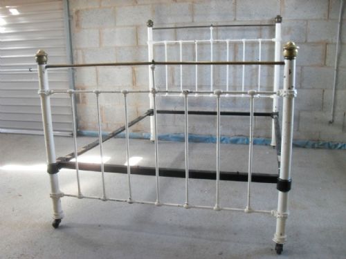 Victorian Painted Brass and Iron Double Bed.