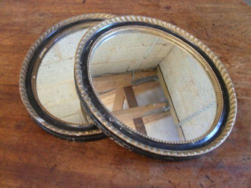 Pair of Victorian Ebonised and Gilt Frame Small Oval Wall Hanging Mirrrors