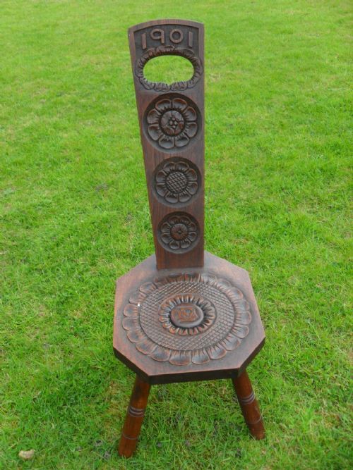 Edwardian Oak Carved 'Floral Rosettes and 1901' Spinning Chair