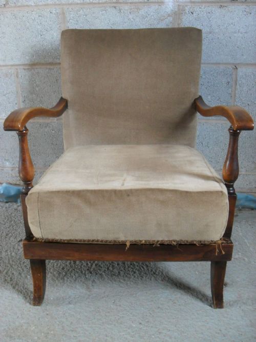 Oak and Beech Framed Mushroom Upholstered Open Easy Armchair