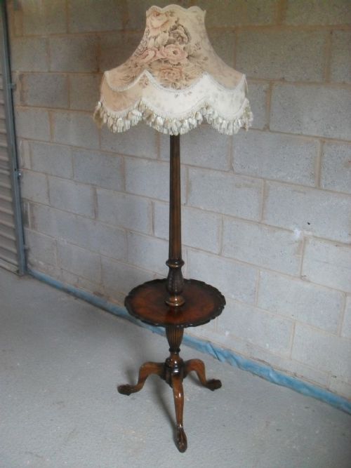Walnut Standard Lamp with Pie Crust Table and Tripod Legs
