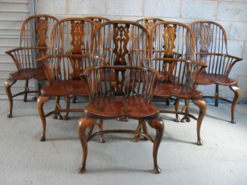 Superb Set of 5 Elm Windsor Stick and Splat Arch Back Armchairs
