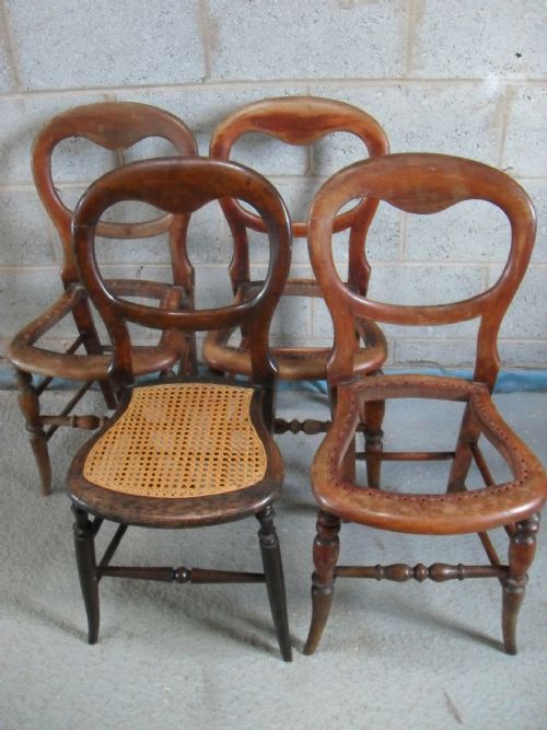 Set of 3 + 1 Victorian Mahogany Balloon Back Dining Side Chairs
