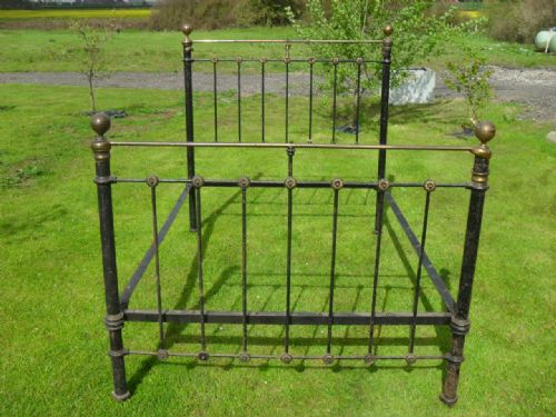 Victorian Brass and Painted Iron Rail Double Bed Set on Castors