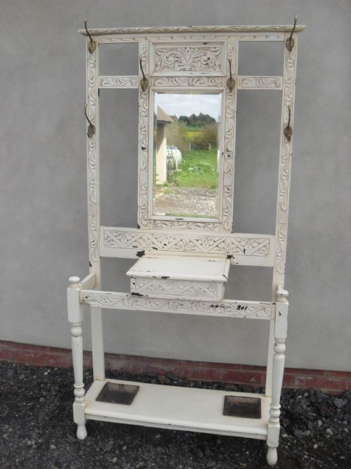 Victorian Printed Carved Oak Bevel Mirror Hall Stand