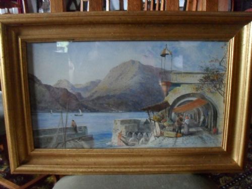 Signed 19th Century Watercolour of 'Bellagio' Lake Como, Italy, in Gilt Frame