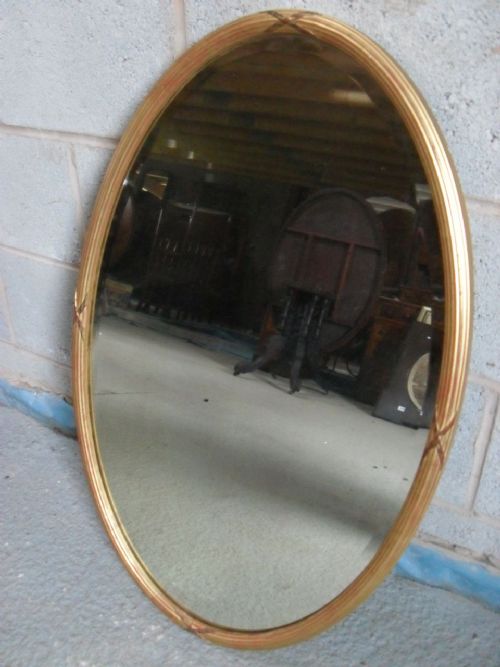 Regency Gilt Reeded Frame Oval Bevel Edge Hanging Wall Mirror