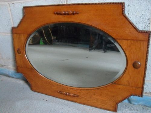 Edwardian Light Oak Frame Oval Bevel Edge Wall Mirror