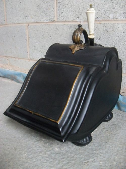Victorian Metal Painted Purdonium/coal Box with Shovel