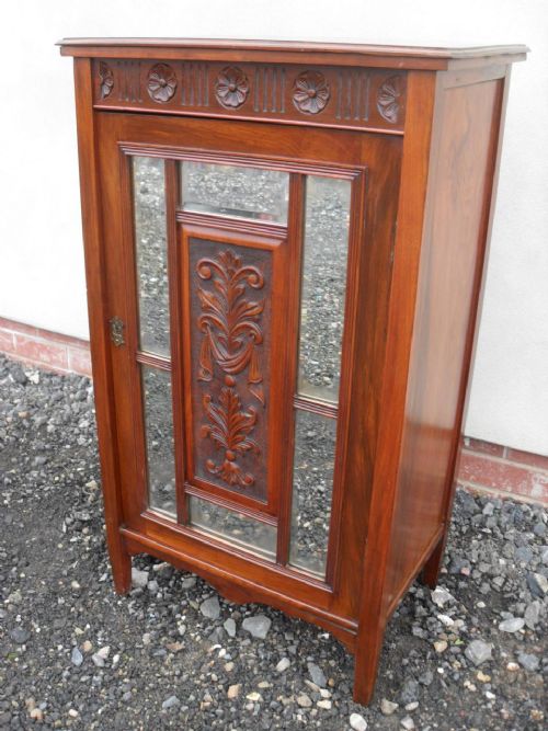 Victorian Carved Walnut and Bevel Mirrored Music Cabinet/cupboard