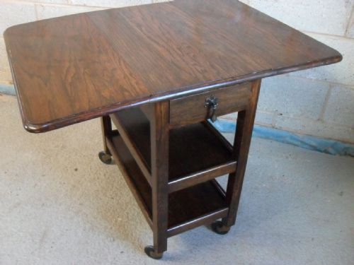 Oak 3 Tier Serving Drop Leaf Tea Trolley with Twin Drawers