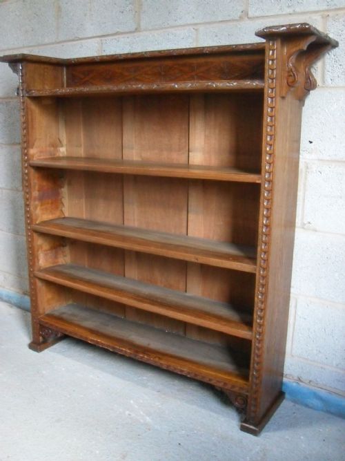 Lovely Victorian Medium Carved Oak Adjustable Shelf Open Bookcase