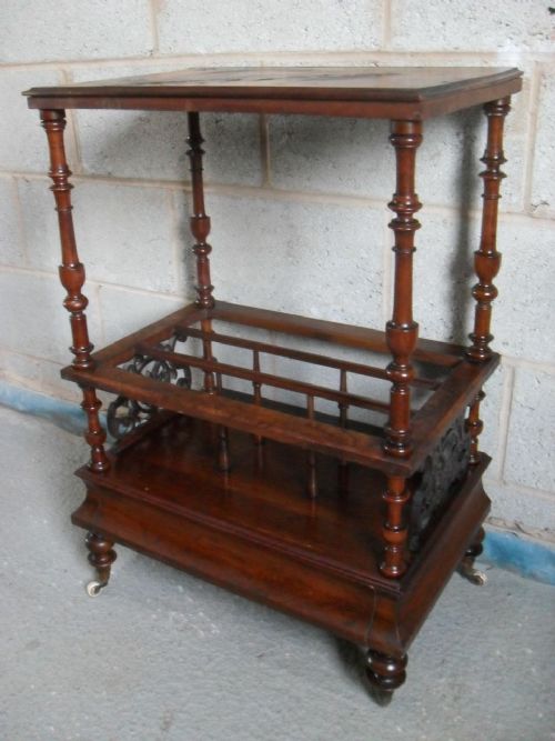 Victorian Walnut Canterbury Whatnot with Cushion Fronted Drawer