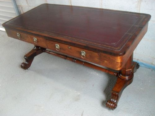 Superb William IV Rosewood Writing Library Desk Table with Tooled Leather Insert