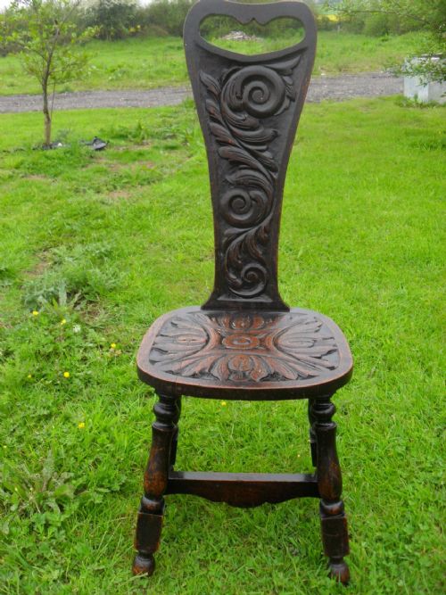 19th Century Scroll Leaf Carved Oak Spinning Side Chair