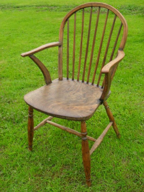 19th Century Elm Stick Back Windsor Kitchen Open Armchair