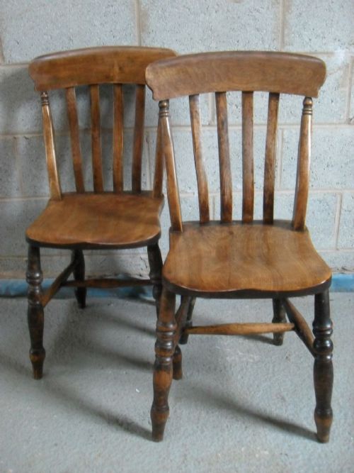 Pair of Elm Windsor Slat Back Kitchen Dining Chairs