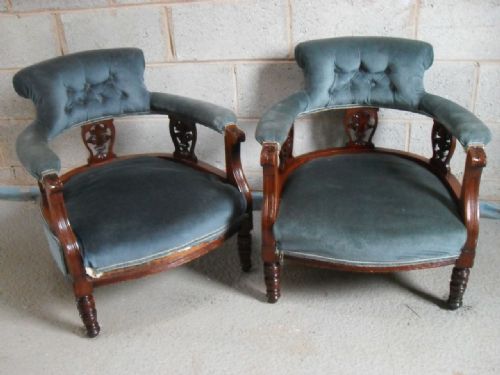 Pair of Victorian Mahogany Upholstered Tub Armchairs