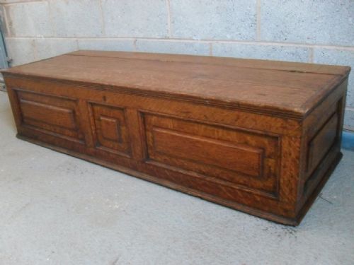 19th Century Solid Oak Panelled Long Low Coffer/chest