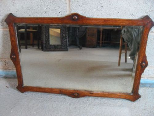 Shaped Oak Framed Rectanglular Bevel Edged Wall Mirror