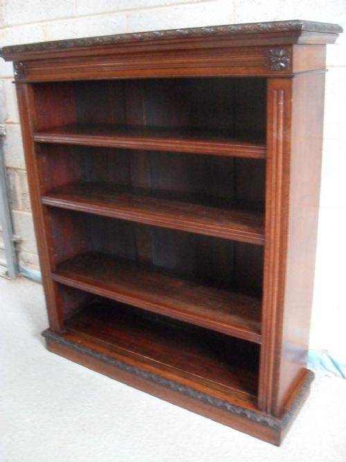 Quality Victorian Carved Mahogany Adjustable Open Fronted Bookcase