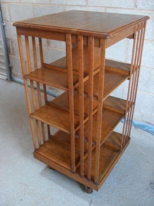 Late Victorian/edwardian Sturdy Light Oak 3 Tier Revolving Bookcase