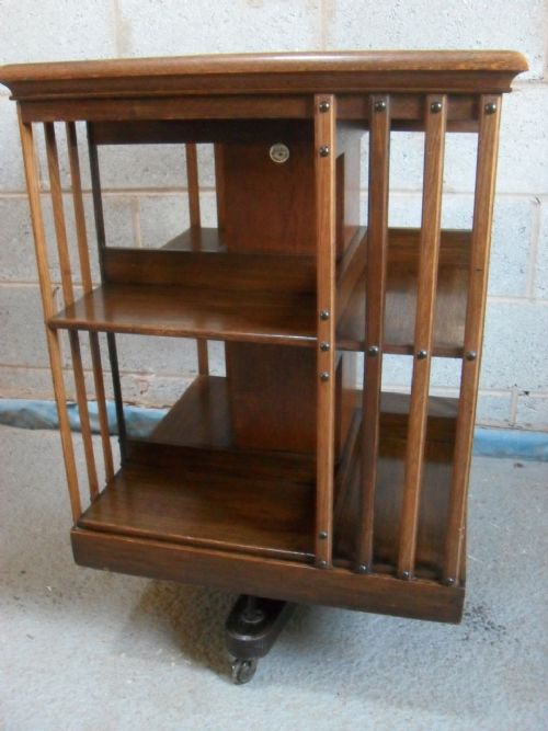 Sturdy Edwardian Oak 2 Tier Revolving Bookcase by Maple & Co