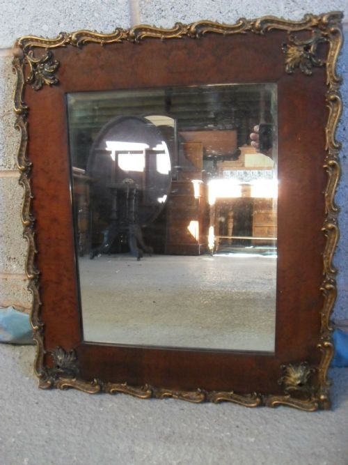 Late 19th Century French Birds Eye Maple Parcel Gilt & Brass Framed Wall Mirror