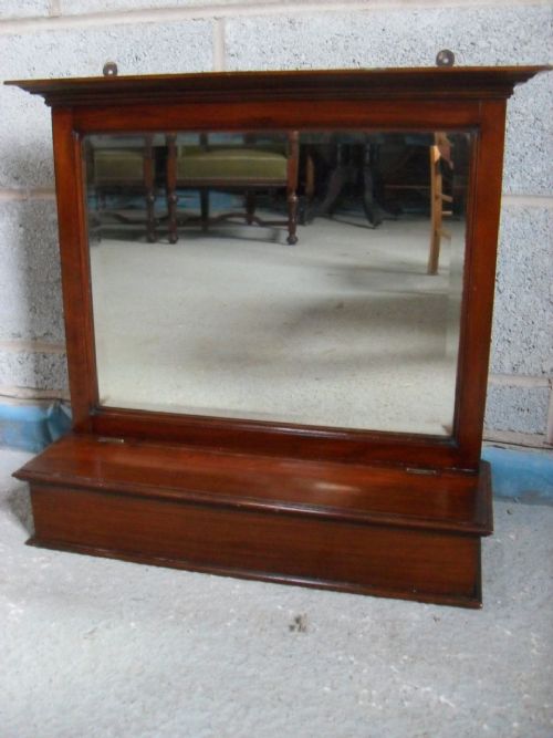 19th Century Mahogany Bevel Edge Hanging Wall Mirror with Key/glove Box