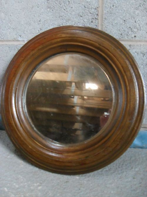 Victorian Circular Oak Framed Bevel Edge Wall Hanging Mirror