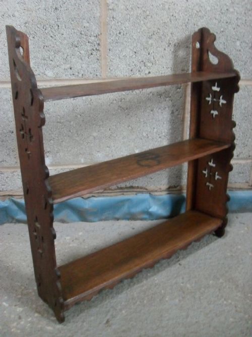 Victorian Carved Oak Gothic Influence Open Hanging Bookcase/shelves